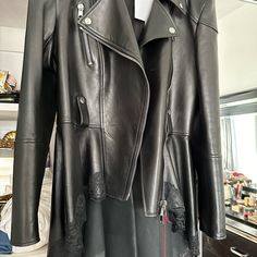 Size 12 Alexander Mcqueen Leather Jacket Brand New Designer Leather Jacket For Night Out, Designer Leather Jacket For Night Out In Fall, Designer Long Sleeve Leather Jacket For Night Out, Jacket Brands, Walker Boots, Fit N Flare Dress, Rain And Snow Boots, Fit & Flare, Jean Coat