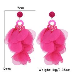 the measurements of two pairs of pink earrings