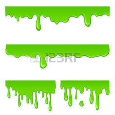 green dripping paint on white background, set of four different shapes and colors for design