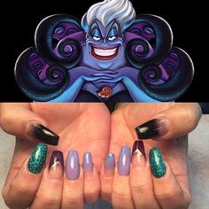 Ursula from Disney's the Little mermaid inspired nails Nail art disney, Disney nails, How to Disney Villain Nails Ursula, Ursula Nails Disney, Ursula Inspired Nails, Ursula Nail Art, Ursula Nails, Disney Villain Nails, Mermaid Inspired Nails, Little Mermaid Nails, Disney Fall