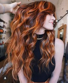 Red Hair Color Dye Ideas, Vintage Hair Color Ideas, Orange Red And Brown Hair, Burnt Orange Ombre Hair, Long Red Hair With Money Piece, Purple Red And Orange Hair, Brown And Orange Highlights, Spring Colored Hair, Scorpio Hair Color