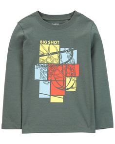 Crafted in a soft cotton blend, this long-sleeve graphic tee is complete with fun and colourful art on the front. Toddler Basketball, Toddler Boy Tops, Mix Match Outfits, Girls Overalls, Colourful Art, Toddler Boy Outfits, Top Graphic Tees