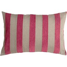 a pink and beige striped pillow on a white background