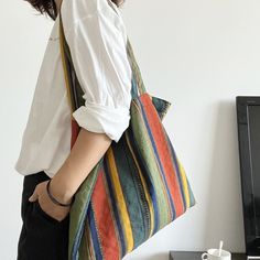 Item Type: Shoulder Tote Bag Gender: Women Style: Casual Main Material: Cotton and Linen Closure Type: Opened Number of Handles/ Straps: One Length: 40 cm/ 15.75 " Height: 33 cm/ 14.17 " Women Backpack Travel, Handbags Casual, Retro Rainbow, Christmas Gifts For Girls, Linnet, Women Bags Fashion, Retro Women, Designer Crossbody Bags, Casual Tote