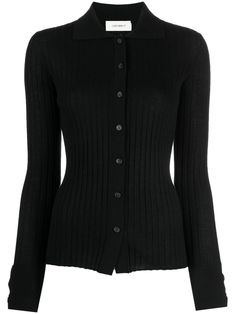 Find LISA YANG Aria Cashmere Cardigan on Editorialist. black cashmere ribbed knit straight-point collar front button fastening long sleeves buttoned cuffs straight hem