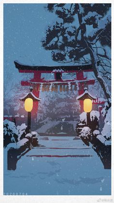 Japanese Winter Wallpaper, Japanese Shrine Anime, Japan Winter Aesthetic, Japan Winter Wallpaper, Winter Anime Wallpaper, Japan Aesthetic Wallpaper, Christmas In Japan, Christmas Japan, Wallpapers Christmas