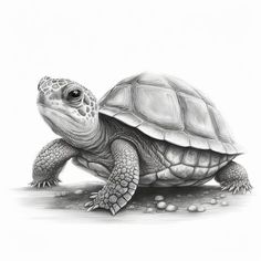 a pencil drawing of a turtle on the ground