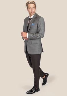 This Granite Grey Birdseye Jacket exudes elegance with its classic style. The sleek and sharp lines of this jacket make it a standout piece in any wardrobe. Custom made from Super 120s pure merino wool, this jacket is a luxurious addition to your collection. Suit Guide, Vest And Tie, Linen Suits, Cotton Blazer, Tuxedo Shirts, Cotton Chinos, Tuxedo Suit, Stretch Chinos, Cotton Suits