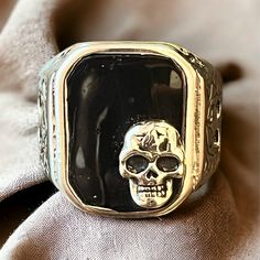 316l Stainless Steel Skull Ring. Won’t Fade, Turn Or Tarnish Black Metal Skull Ring Symbolic Style, Symbolic Black Metal Skull Ring, Black Stainless Steel Rings For Halloween, Halloween Black Stainless Steel Ring, Black Skull Print Ring, Black Symbolic Skull Ring For Halloween, Symbolic Black Skull Ring For Halloween, Black Stainless Steel Skull Ring As Gift, Black Stainless Steel Skull Ring For Gift