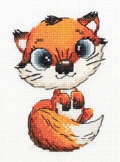 a cross stitch pattern with an image of a fox and a bird on it's chest