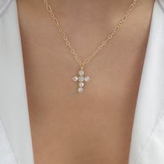 Material: gold plated brass, crystals Length: 15" + 2" extension Pendant size: 0.65" x 0.75" IMPORTED Cross Jewelry, Cross Necklace, Gold Plate, Plating, Brass, Crystals, Pendant, Gold