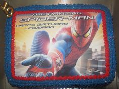 the amazing spider - man birthday cake is on display