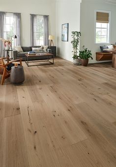 a living room filled with lots of furniture and wood flooring on top of hard wood floors