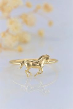 14k Yellow Gold Jewelry With Horse Design, Handmade 14k Yellow Gold Rings, Horse Ring, Shine Jewelry, Animal Ring, Dapple Dachshund, Equestrian Jewelry, Gold Horse, Horse Animal