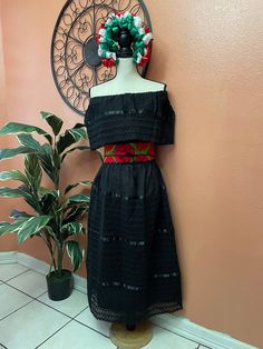 "Beautiful Handmade Black Mexican Dress - Halloween Dress Lovely and beautiful \"Fiesta\" women's dress with gorgeous accent lace in vibrant colors. Great price and outstanding quality. Perfect Halloween costume if you're thinking of having a Mexican theme! You won't be disappointed! Use for a special celebration such wedding or other related festivities, you will look gorgeous, fresh and authentic. You can be creative and look amazing. Very light weight and fresh looking Dress details: Size: Me Black Lace Costume Dress, Black Bohemian Dress For Halloween, Fitted Dress For Day Of The Dead Festival, Fitted Party Dress For Day Of The Dead, Black Bohemian Dress For Fiesta, Traditional Black Fiesta Dress, Traditional Black Dress For Fiesta, Black Lace Trim Dress For Festival, Fitted Black Dress For Fiesta