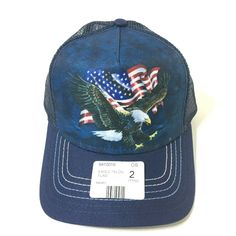 The Mountain Eagle Talon Usa Flag Trucker Hat One Size Blue New With Tags Produced Using Sustainable Environmental And Social Practices From 100% Polyester And Features A Plastic Snap Closure Five-Panel Hats Are A Pro-Style Mesh Back And Pre Curved Visor Structured Firm Front And Fully Sublimated Poly Twill Front Panel Smoke & Pet Free Eagle Talon, Five Panel Hat, Skull Hat, Dog Ball, Dolce Gabbana Sunglasses, Wolf T Shirt, Lab Puppies, Bear Hat, Panel Hat