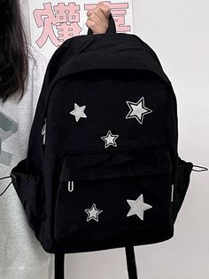 UAKISS - Korean Women Fashion Simple Star Laptop Bags All Match Y2k Trendy Casual Schoolbags High-capacity Vintage Backpacks for Students Size:33*45*15CM "Size mearsured by ourselves, sometimes has some errors, but always within 3cm." Backpacks Y2k, Cute Korean Bag, Star Backpack, Mochila Aesthetic, Bags For School, Backpacks For School, All Star Aesthetic, Backpack With Pins, Korean Bag