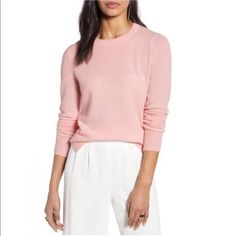 Halogen 100% Cashmere Crew Pullover Sweater In Pink Pullover Everyday Pink Crew Neck Sweater, Pink Crew Neck Sweater For Work, Pink Long Sleeve Sweater For Work, Bright Pink Sweater, Yellow Knit Sweater, Light Pink Sweaters, Pink Pullover, White Sleeveless Blouse, Sweater Trends