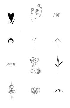 some black and white tattoos on a white background with the word art above it,