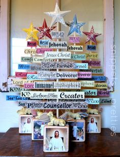 a christmas tree made out of books on top of a table