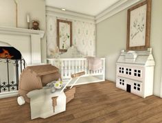 a baby's room is decorated in neutral colors