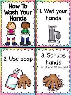 wash your hands cards with instructions to help kids learn how to use soaps and hand sanitizers