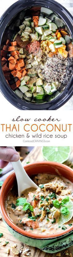 an image of thai coconut chicken and wild rice soup