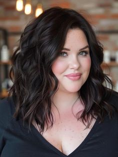 Top Haircuts for Plus Size in 2024 - Embrace Your Style Flattering Plus Size Haircut, Long Bob Hairstyles Plus Size, Lobs For Round Faces Plus Size, Curvy Face Haircut, Medium Length Dark Hair Styles, Mid Size Short Hair, Hairstyles For Plus Size Faces, Plus Size Round Face Hairstyles, Medium Dark Haircut