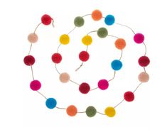 a multicolored pom - pom garland with white string and colorful balls