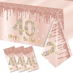 a pink and gold birthday card with the number forty on it