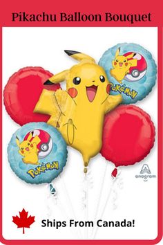 Pokemon foil balloon bouquet featuring Pikachu. Pokemon Balloons, Charmander Plush, Pikachu Pokeball, Eevee Plush, Pikachu Pikachu, Pokemon Birthday Party, Pikachu Plush, Pokemon Theme