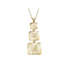 Showcase undeniable style with this 14k gold and sterling silver pendant. Featuring an open-worked Greek key design, this necklace is nothing short of sensational. Wear this pendant with a coordinating bracelet. Click on this JEWELRY & WATCHES GUIDE to learn about fit, styles, materials and more! Gold-infused sterling silver construction emits radiant shine. Details: 2 1/8-in. pendant 18-in. chain Spring-ring clasp 14k gold & sterling silver Size: One Size. Color: Yellow. Gender: female. Age Gro Elegant Hallmarked Rectangular Pendant Jewelry, Elegant Gold-tone Jewelry With Large Pendant, Yellow Gold Etched Sterling Silver Jewelry, Etched Sterling Silver Jewelry In Yellow Gold, Elegant Etched Necklace As A Gift, Elegant Etched Necklace For Gift, Elegant Etched Jewelry For Anniversary, Elegant Etched Yellow Gold Jewelry, Gold Sterling Silver Jewelry With Rectangular Pendant