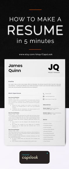 an image of a resume with the title how to make a resume in 5 minutes