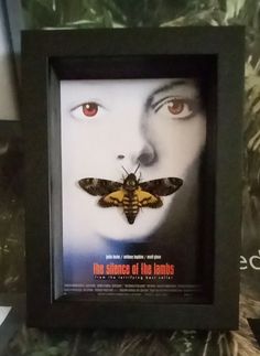 A genuine keepsake, "the silence of the lambs" poster with a real death head hawk moth. made by hand in our Welsh workshop with a hand stained rear box. Giant Moth, The Silence Of The Lambs, Silence Of The Lambs, Baroque Frames, Hawk Moth, The Lamb, Black Polish, Butterfly Frame