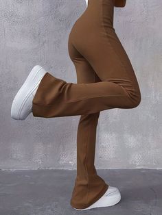 Casual Rib Simple Slim Leggings Pants, Solid High Waisted Fashion Fall – Kkboxly™ Brown Wide-leg Elastane Pants, Casual Full-length High Stretch Pants, Casual Brown Elastane Bottoms, High Stretch Full Length Casual Pants, Stretch Yoga Pants For Fall, High Waist High Stretch Casual Pants, Casual High Stretch High Waist Pants, High Stretch High Waist Casual Pants, Casual High Stretch Elastane Pants