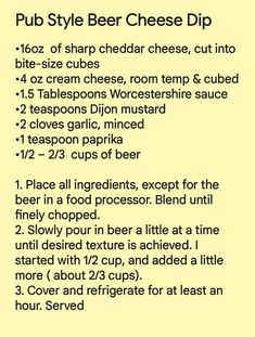 the recipe for pub style beer cheese dip