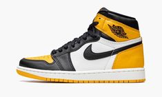 The Air Jordan 1 High OG “Taxi” is an August 2022 release of Michael Jordan’s first signature shoe in a colorway inspired by the iconic “Black Toe” Jordan 1 from 1985.  Interestingly enough, the “Taxi” is also inspired by a rare, unreleased sample Jordan 1 High OG given to Shinedown, a Jacksonville, Florida based rock band, in celebration of their “Attention Attention” album release in 2018.  As for the “Taxi,” yellow leather is found on the perforated toe and black leather is found on the toe c Yellow Taxi, Limited Edition Shoes, Baskets Adidas, Jordan 1 High Og, Air Jordan 1 Retro High Og, Adidas Campus, Air Jordan 1 High, Jordan 1 High, Air Jordan 1 Retro