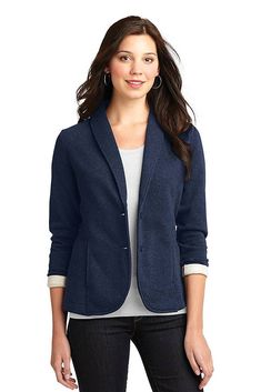 Port Authority ® Ladies Fleece Blazer. L298 - DARK NAVY HEATHER - S | Port Authority Women's Fleece Blazer Coat in Dark Navy Blue Heather Size Small | Cotton/Polyester Blend Preppy Monogram, Fleece Jacket Womens, Port Authority, Sweatshirt Outfit, Outerwear Outfit, Fleece Coat, Womens Fleece, Colored Blazer, Blazer Coat