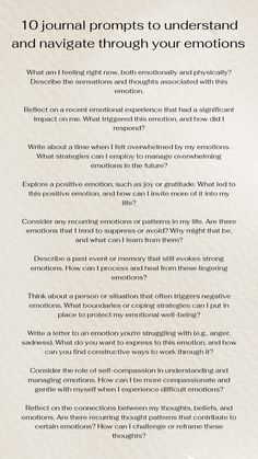 a white paper with the words 10 journal points to understand and navigate through your emotions