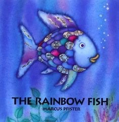 the rainbow fish is featured in this poster for children's book, learn and play with