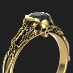 "To see my collection of Skull themed rings, click here: https://www.etsy.com/shop/MetalWendler?ref=seller-platform-mcnav&search_query=skull To see THIS ring style with a 6.5mm center stone option, click here: https://www.etsy.com/listing/727618858/skull-engagement-ring-white-gold-with Beautifully crafted Edwardian vintage style filigree skull engagement ring. Actual ring may vary slightly as they are finished by hand, but final rings are very, very close to what you see in the images. See m Gold Gothic Jewelry For Anniversary, Gothic Gold Rings For Anniversary, Luxury Handmade Black Skull Ring, Luxury Black Skull Shaped Rings, Luxury Unique Gold Skull Ring, Half Bezel Ring, Gold Skull Shaped Collectible Ring, Luxury Skull-shaped Ring, Diamond Skull