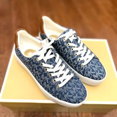 100% Authentic Guarantee And Firm Price! New With Box Size 5, 5.5, 7.5 Denim Color Michael Kors Lace-up Sneakers For Spring, Michael Kors Casual Lace-up Sneakers, Trendy Michael Kors Sneakers For Spring, Casual Michael Kors Lace-up Sneakers, Trendy Blue Canvas Sneakers, Spring Slip-on Denim Sneakers, Denim Slip-on Sneakers For Spring, Michael Kors Slip-on Sneakers For Spring, Michael Kors Casual Sneakers With Rubber Sole