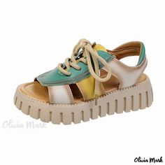 Olivia Mark - Color-Blocked Retro Thick Sole Hollow Out Sandals with Casual Straps and Chunky Platform Casual Sandals Womens, Roman Sandals, Women Platform Shoes, Womens Sandals Summer, Chunky Platform, Sandal Fashion, Casual Sandals, Platform Sneakers, Casual Shoes Women