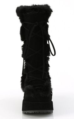 Kick winter hard in the CUBBY-311 boots! These mid-calf warmers are made with snuggly af faux suede and trimmed with faux fur. Securing with lace-ups and a full-length side zip, you'll be stomping through the chill in y2k style! The Cubby series features a 2 3/4" (70mm) platform. Calf Circumference (Size 8): 41cmShaft Height (Sine 8): 30.5cm Material: Vegan Faux suede, faux fur. US women's sizing-refer to sizing chart for more info. Black Fur Boots, Punk Festival, Demonia Boots, Digital Wardrobe, Fuzzy Boots, Goth Clothes, Goth Boots, Demonia Shoes, Nike Shoes Air Force