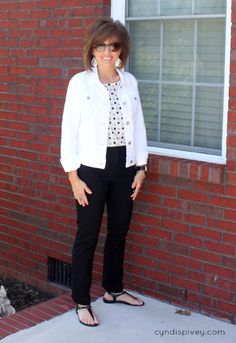 What I Wore-Fashion For Women Over 40 - Cyndi Spivey 40s Fashion Women, Best Casual Outfits, White Jean Jacket, Black Women Fashion, Fashion Over 40, White Jacket, 50 Fashion