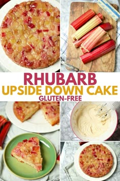 rhubarb upside down cake collage