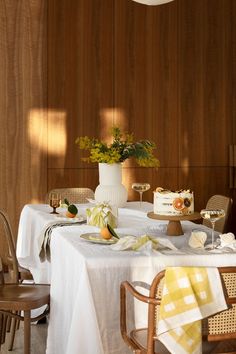 the table is set for two people to eat