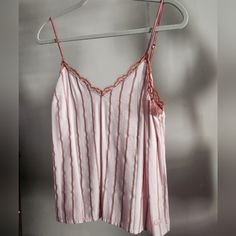 Nwt- Strappy Adjustable Camisole. Pink With Bronze Metallic Stripes And Lace Trim On Top. Brand: Victoria's Secret Size: Small New With Tags Attached Victoria's Secret Pink, Secret Pink, Lace Trim, Victoria's Secret, Stripes, Womens Tops, Trim, Fashion Outfits, Tags