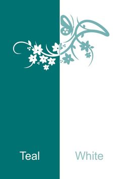 the teal and white color scheme is shown in two different colors, one with flowers on