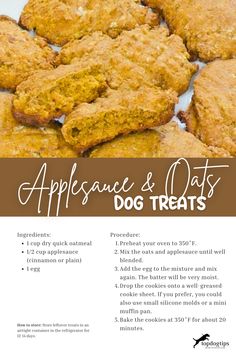 Quick DIY Dog Treats with Applesauce & Oats Diy Dog Treat Recipes, Homemade Dog Treats With Applesauce, Dog Treats Homemade Recipes Easy, Dog Treats Homemade No Peanut Butter, Apple Sauce Dog Treats Recipes, Dog Treats With Applesauce, Dog Pampering, Applesauce Dog Treats, Dog Treats Homemade Peanut Butter